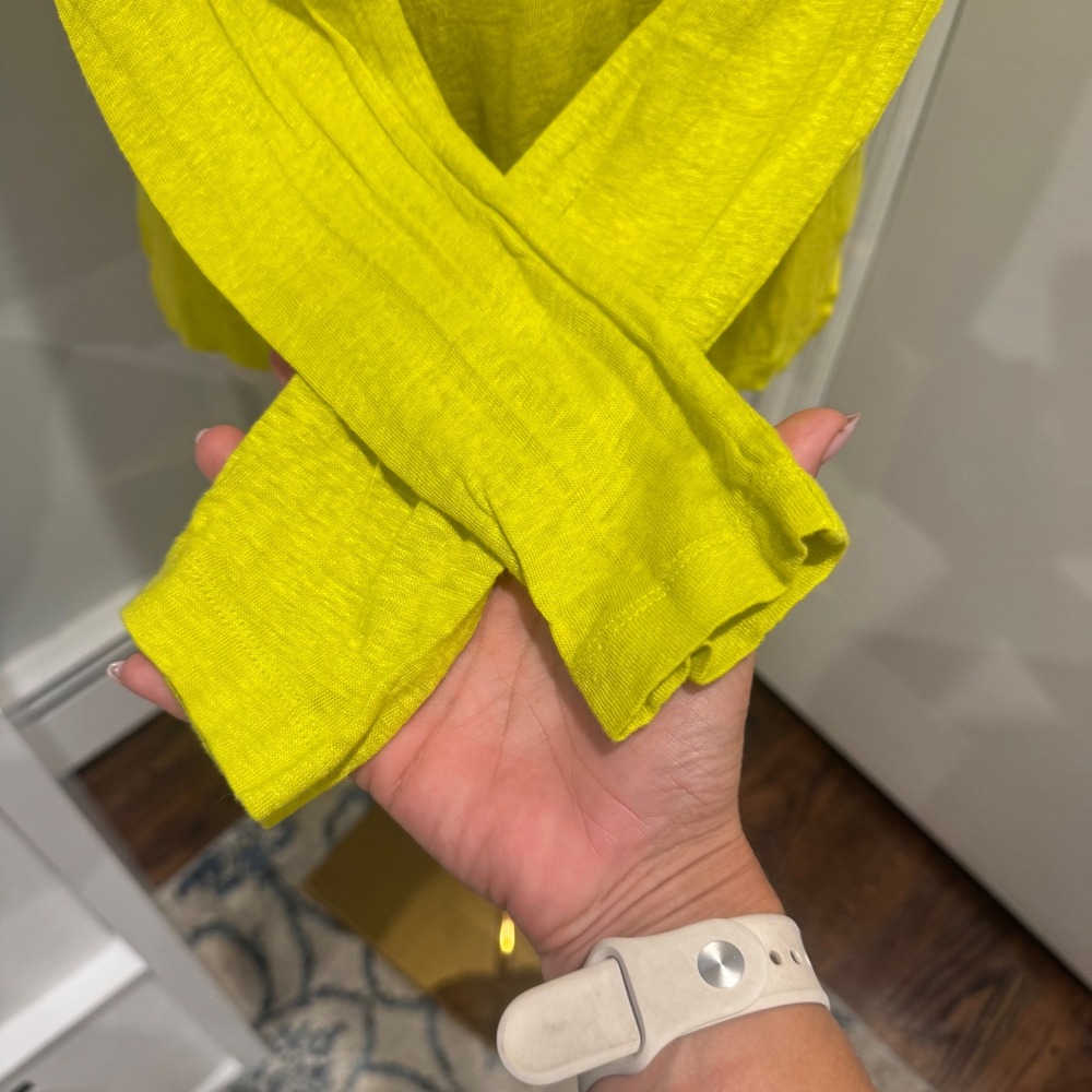 J.Crew Chartreuse Linen Long Sleeve Pocket Tee | Size M - Picture 5 of 10